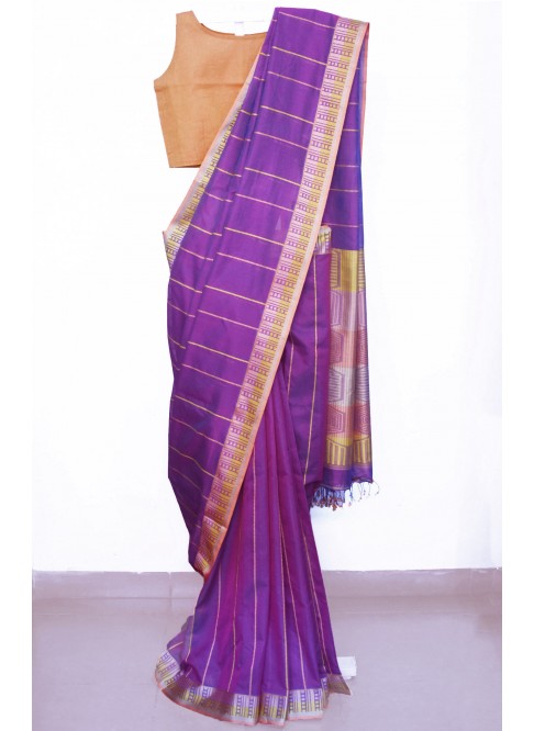 Purple, Handwoven Organic Cotton, Textured Weave , Jacquard, Work Wear, Saree